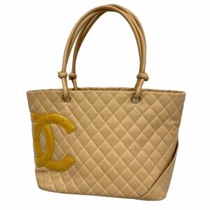 CHANEL Cream Lambskin Leather Tote Bag
